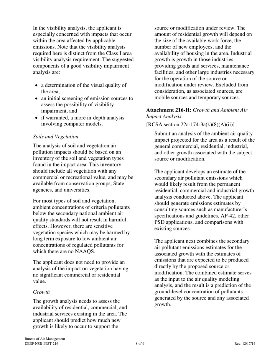 Instructions for Form DEEP-NSR-APP-216 Attachment I Prevention of Significant Deterioration (Psd) of Air Quality - Connecticut, Page 8