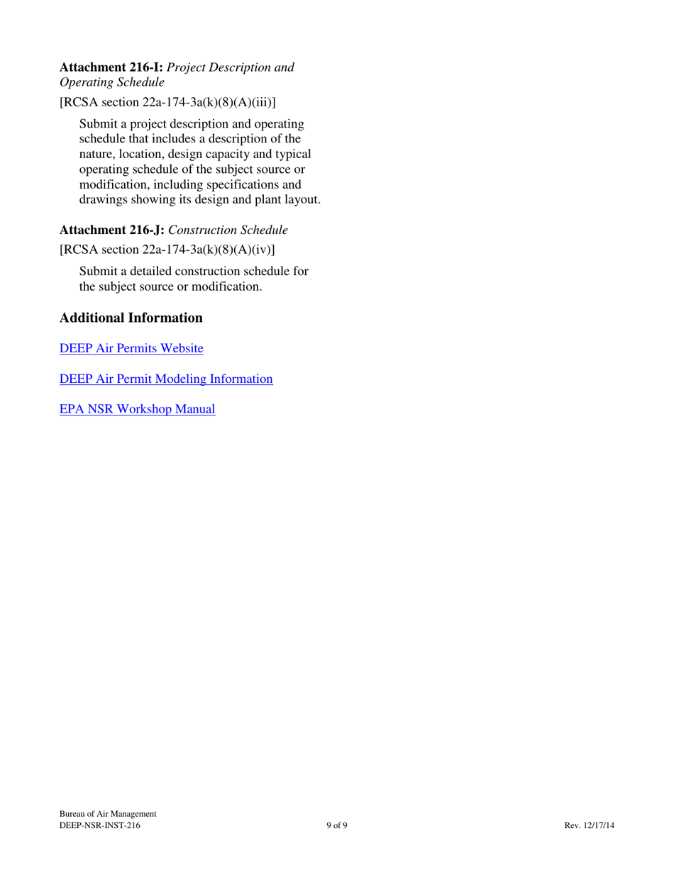 Instructions for Form DEEP-NSR-APP-216 Attachment I Prevention of Significant Deterioration (Psd) of Air Quality - Connecticut, Page 9