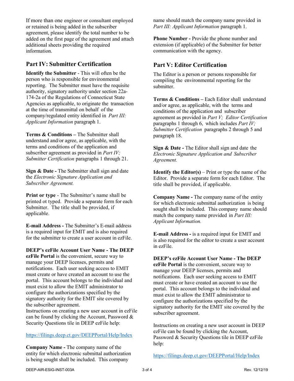 Instructions for Form DEEP-AIR-ESIG-APP-003A Electronic Signature Application and Subscriber Agreement - Connecticut, Page 3