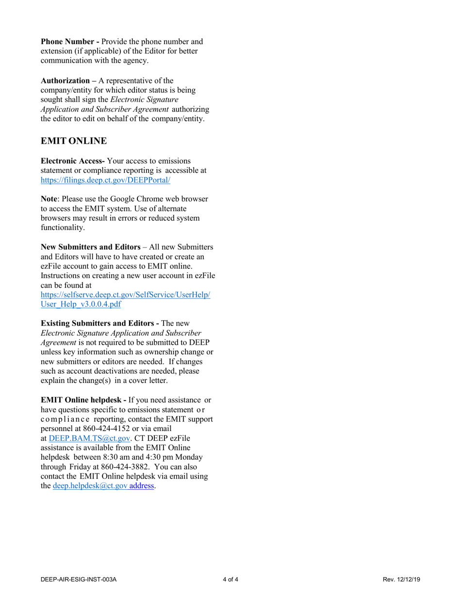 Instructions for Form DEEP-AIR-ESIG-APP-003A Electronic Signature Application and Subscriber Agreement - Connecticut, Page 4