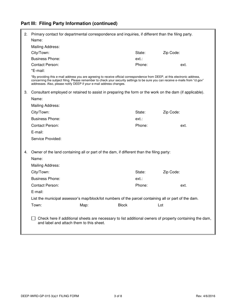 Form DEEP-IWRD-GP-015 3(A)1 (GP-015-3(A)1-NO PE) General Permit to Conduct Repairs and Alterations to Dams - Connecticut, Page 3