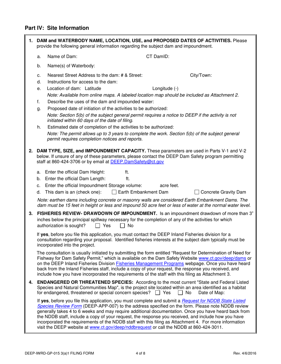 Form DEEP-IWRD-GP-015 3(A)1 (GP-015-3(A)1-NO PE) General Permit to Conduct Repairs and Alterations to Dams - Connecticut, Page 4