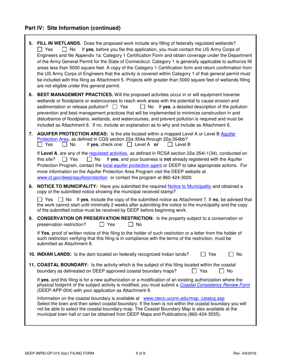 Form DEEP-IWRD-GP-015 3(A)1 (GP-015-3(A)1-NO PE) General Permit to Conduct Repairs and Alterations to Dams - Connecticut, Page 5