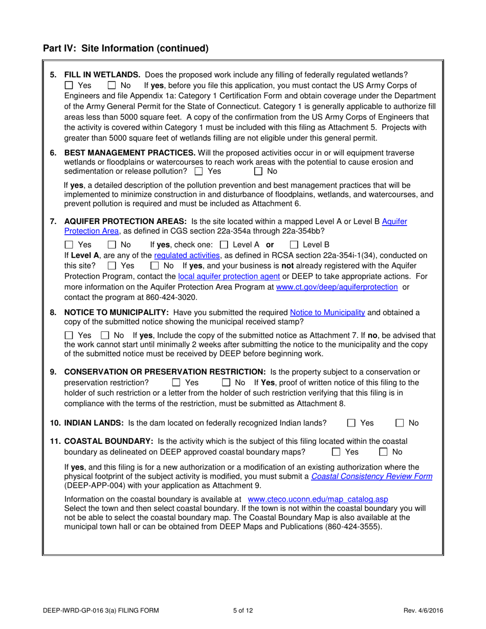 Form DEEP-IWRD-GP-016 3(A) (GP-016-3(A)) General Permit to Conduct Repairs and Alterations to Dams - Connecticut, Page 5