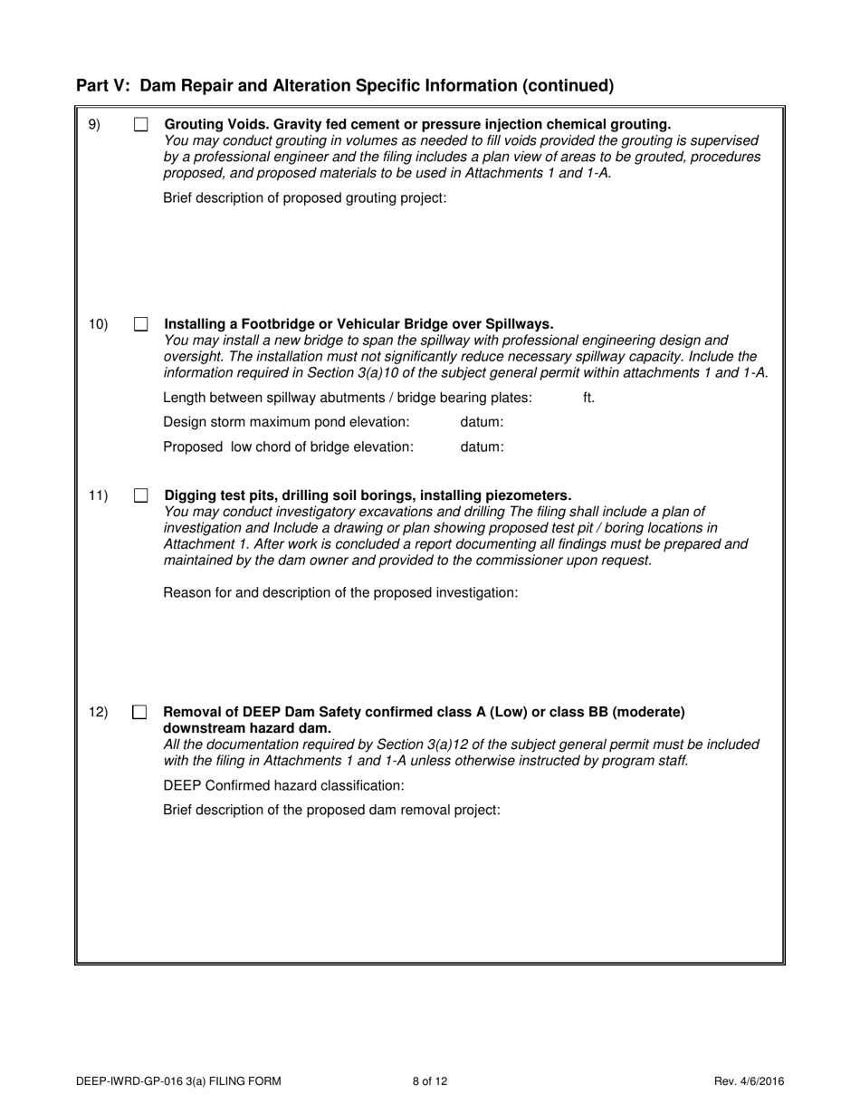 Form DEEP-IWRD-GP-016 3(A) (GP-016-3(A)) General Permit to Conduct Repairs and Alterations to Dams - Connecticut, Page 8