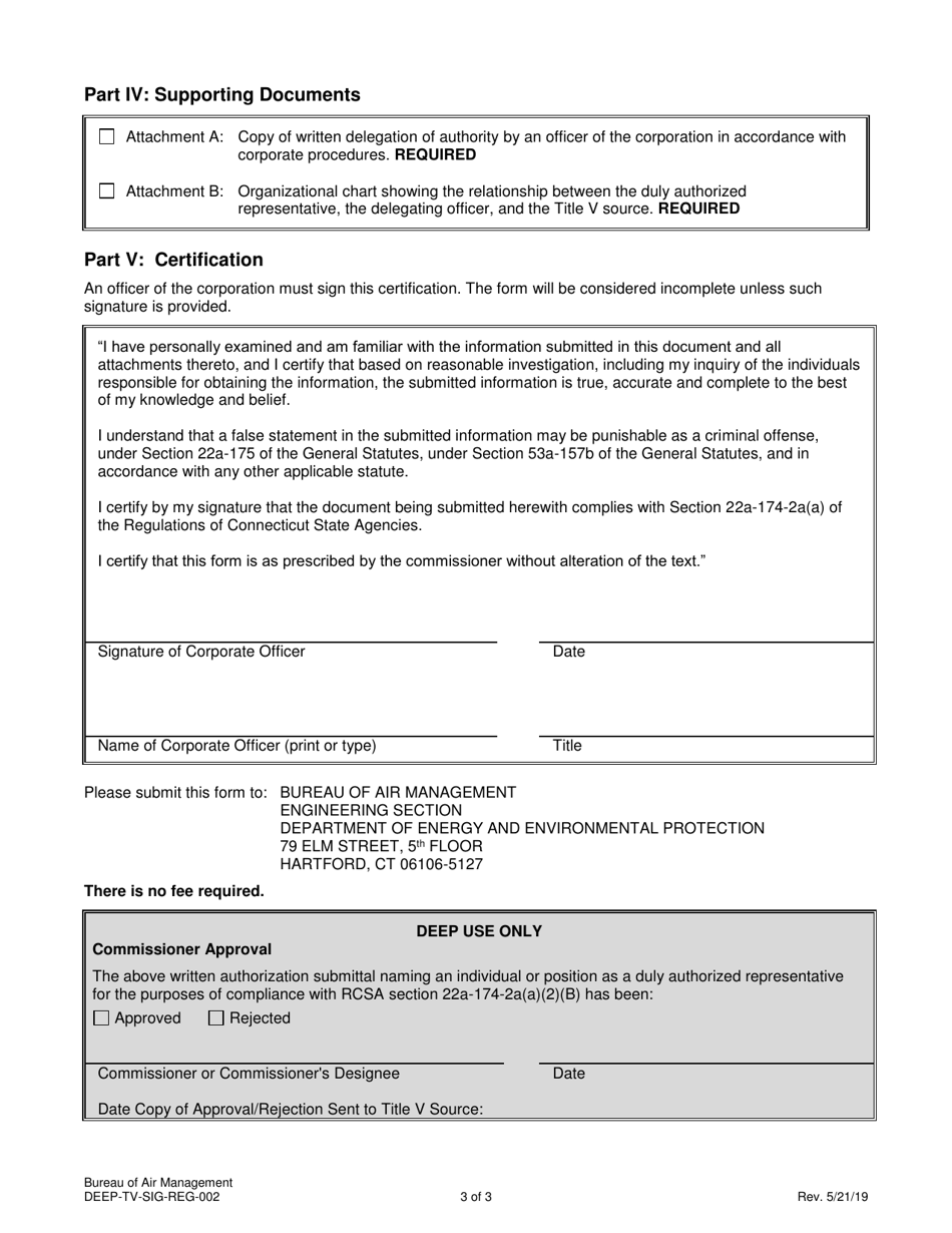 Form DEEP-TV-SIG-REG-002 Written Authorization Form Rcsa Section 22a-174-2a(A)(2)(B) - Connecticut, Page 3