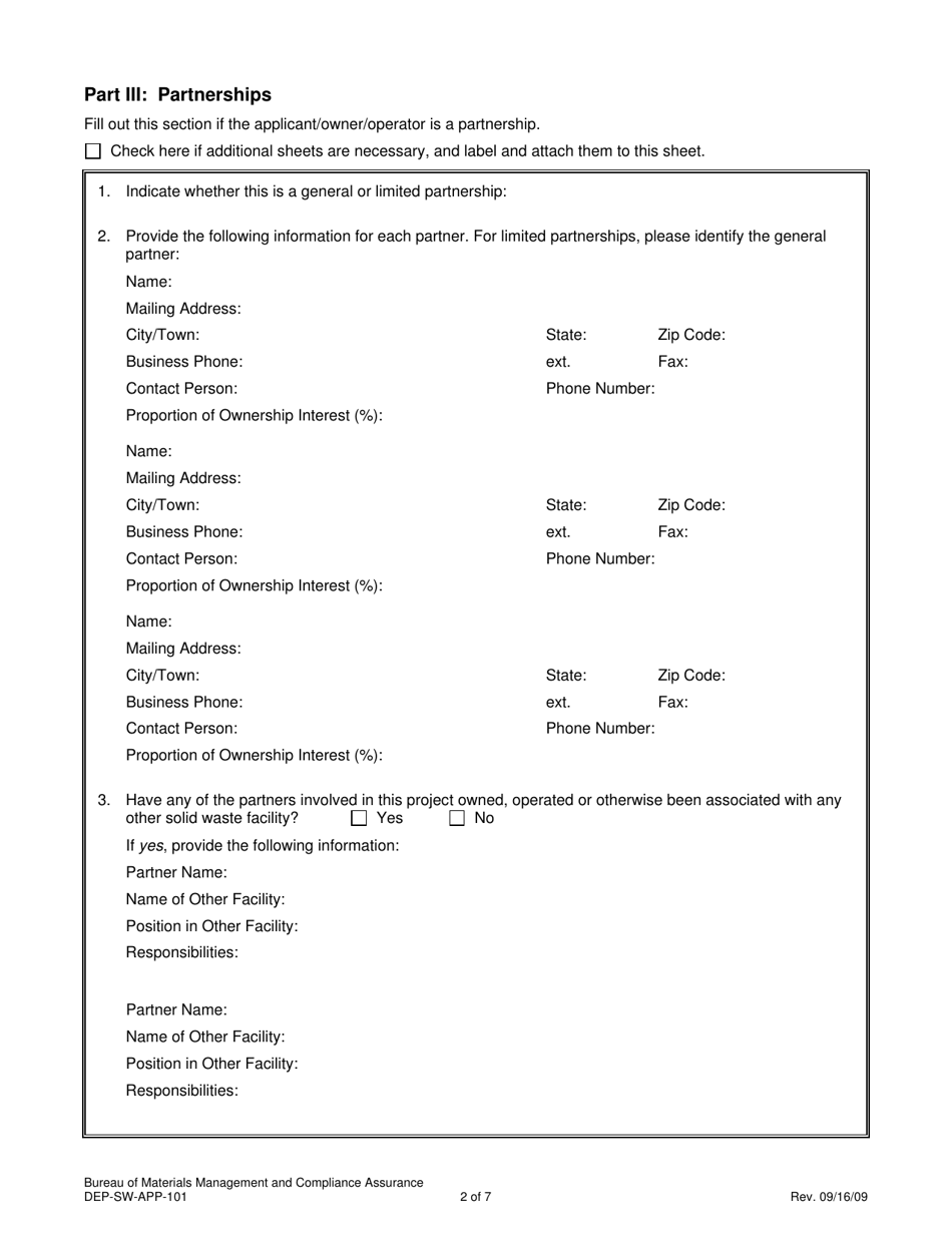 Form DEP-SW-APP-101 Attachment H Solid Waste Facilities Background Information - Applicant / Owner / Operator - Connecticut, Page 2
