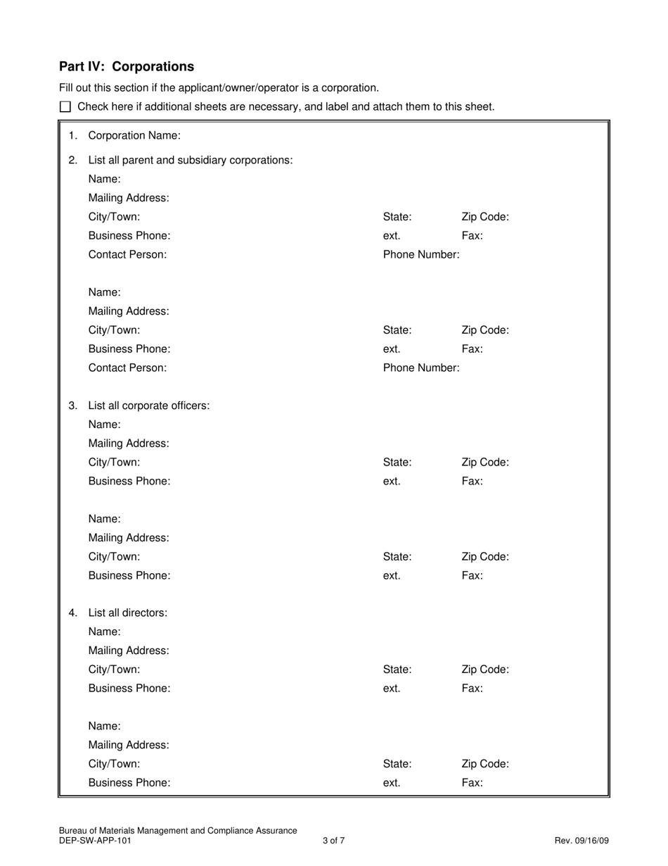 Form DEP-SW-APP-101 Attachment H Solid Waste Facilities Background Information - Applicant / Owner / Operator - Connecticut, Page 3
