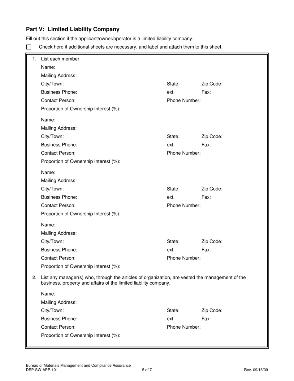 Form DEP-SW-APP-101 Attachment H Solid Waste Facilities Background Information - Applicant / Owner / Operator - Connecticut, Page 5