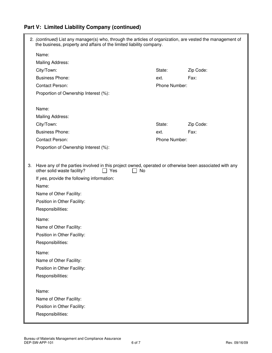 Form DEP-SW-APP-101 Attachment H Solid Waste Facilities Background Information - Applicant / Owner / Operator - Connecticut, Page 6