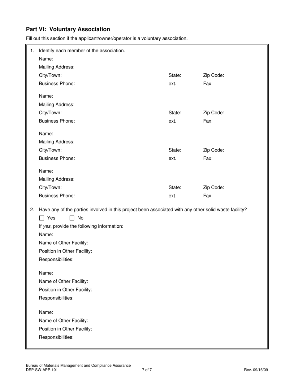 Form DEP-SW-APP-101 Attachment H Solid Waste Facilities Background Information - Applicant / Owner / Operator - Connecticut, Page 7
