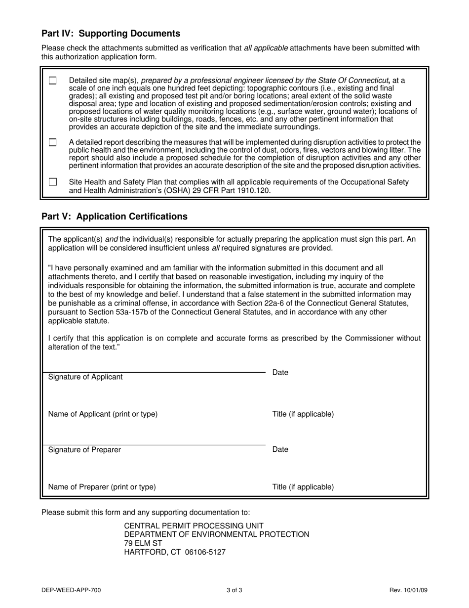 Form DEP-WEED-APP-700 Authorization Application for Disruption of a Solid Waste Disposal Area - Connecticut, Page 3