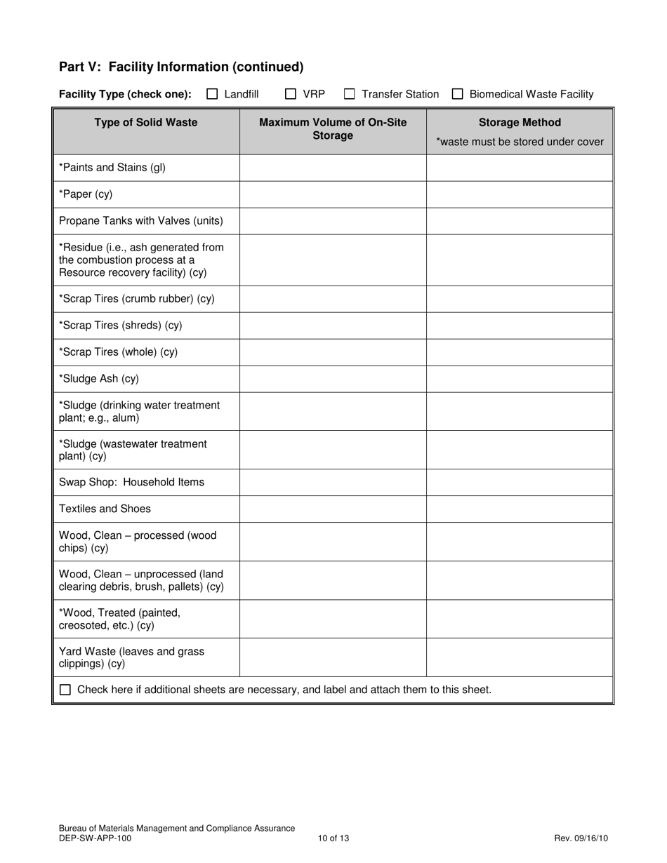 Form DEP-SW-APP-100 Permit Application for Construction and Operation of a Solid Waste Facility - Connecticut, Page 10