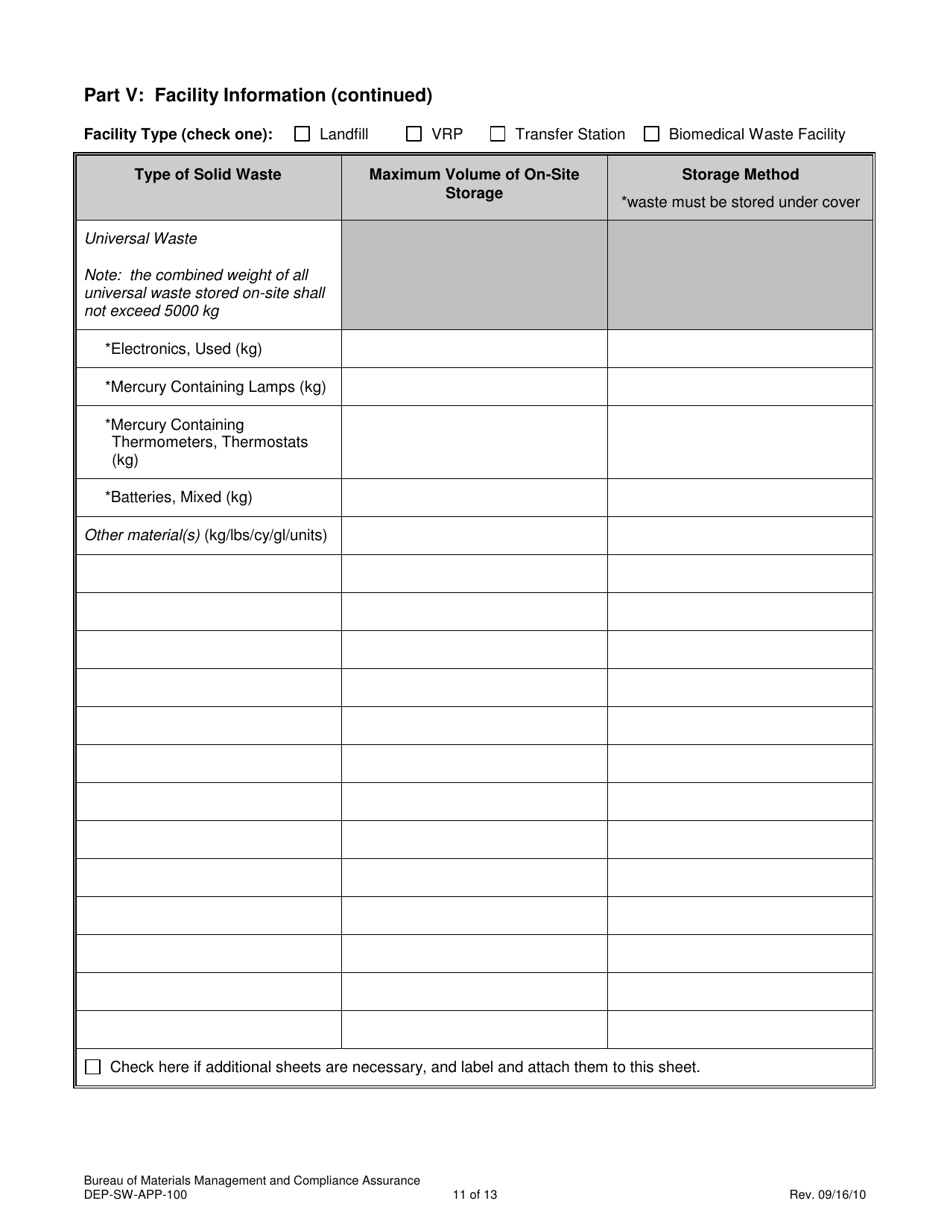 Form DEP-SW-APP-100 Permit Application for Construction and Operation of a Solid Waste Facility - Connecticut, Page 11