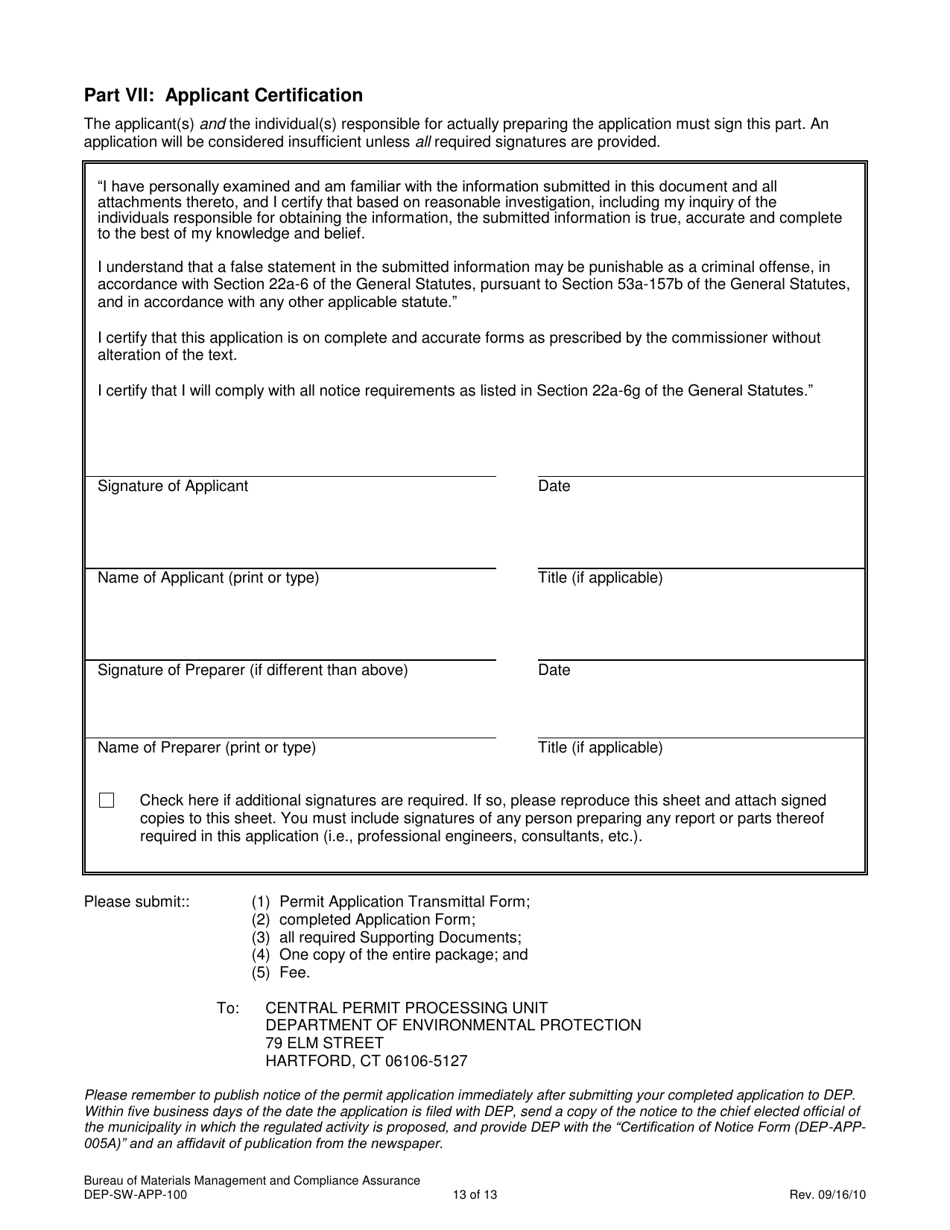 Form DEP-SW-APP-100 Permit Application for Construction and Operation of a Solid Waste Facility - Connecticut, Page 13