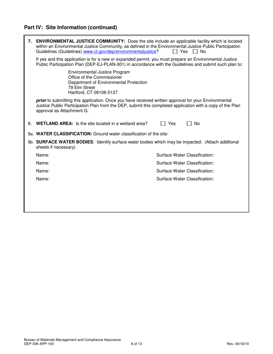 Form DEP-SW-APP-100 Permit Application for Construction and Operation of a Solid Waste Facility - Connecticut, Page 6