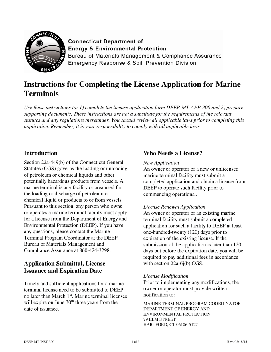 Instructions for Form DEEP-MT-APP-300 License Application for Marine Terminals - Connecticut, Page 1