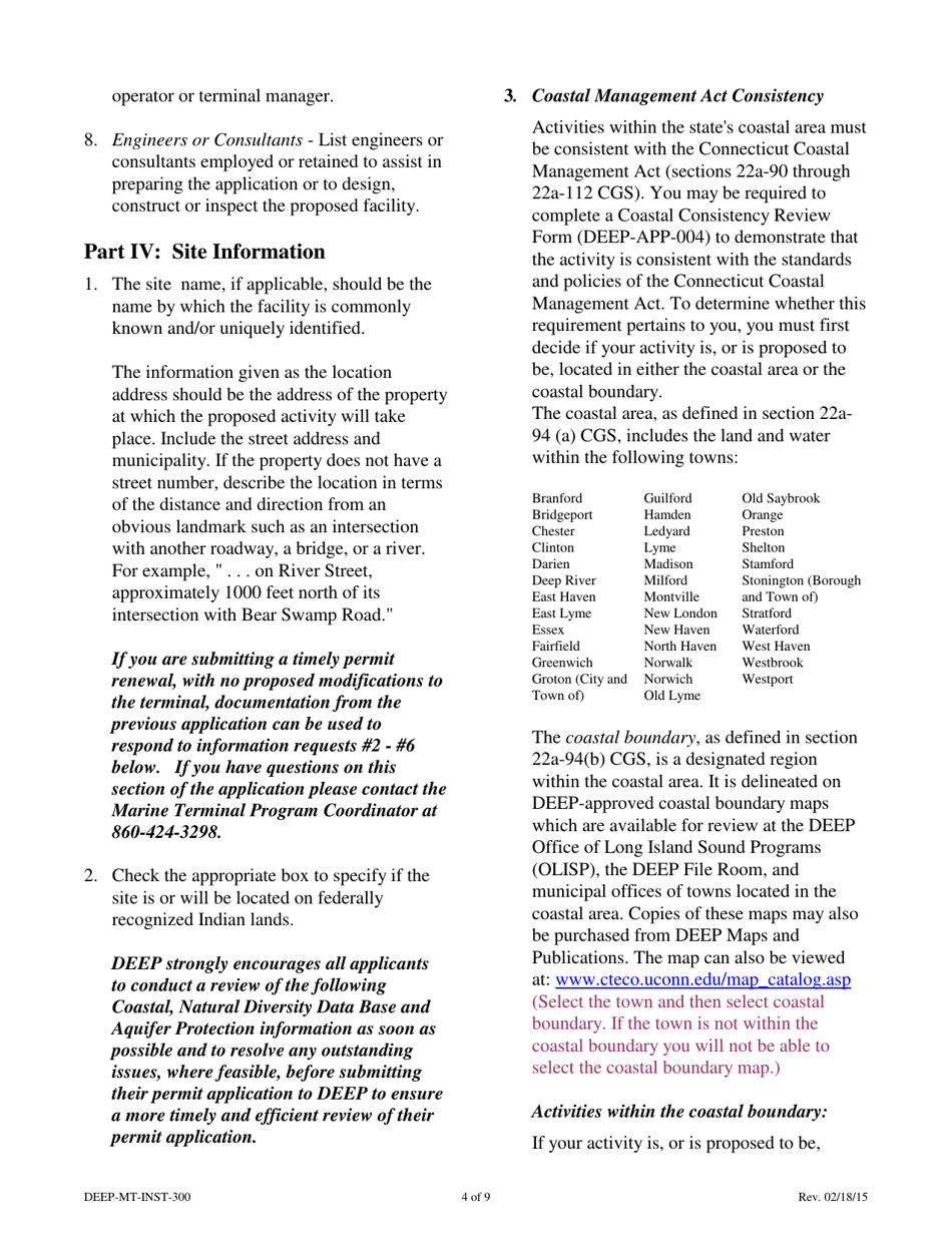 Instructions for Form DEEP-MT-APP-300 License Application for Marine Terminals - Connecticut, Page 4
