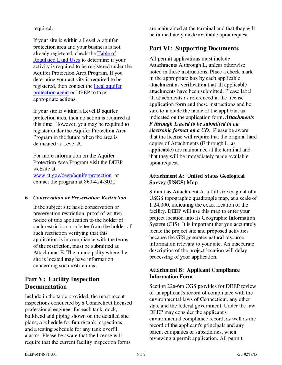 Instructions for Form DEEP-MT-APP-300 License Application for Marine Terminals - Connecticut, Page 6