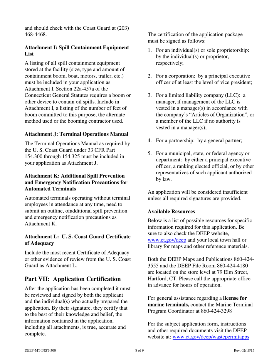 Instructions for Form DEEP-MT-APP-300 License Application for Marine Terminals - Connecticut, Page 8