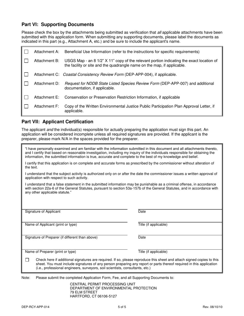 Form DEP-RCY-REG-014 Application Form for a Beneficial Use Determination (Bud) Approval - Connecticut, Page 5