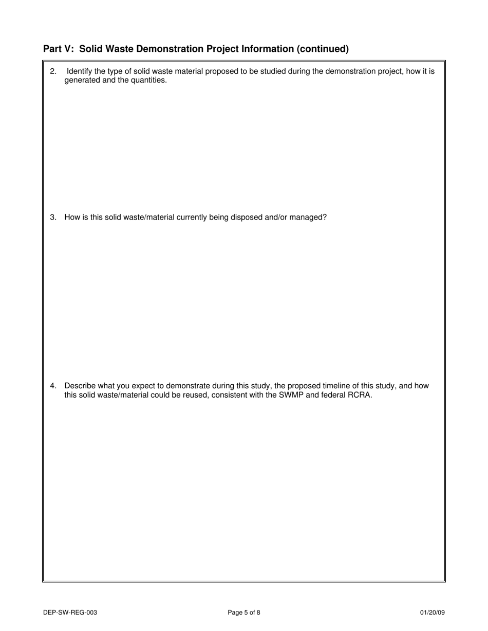 Form DEP-SW-REG-003 Registration Form for a Connecticut Solid Waste Demonstration Project - Connecticut, Page 5