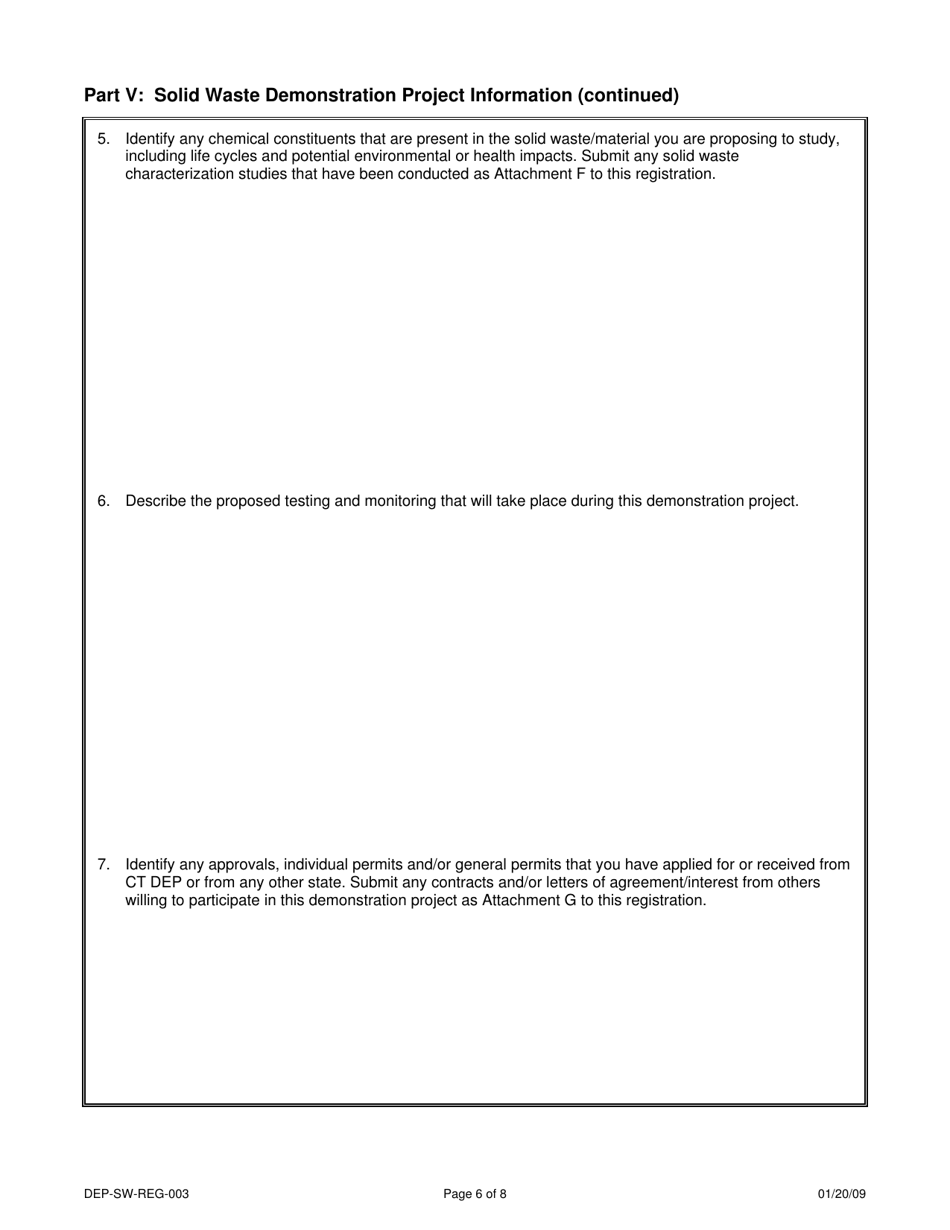 Form DEP-SW-REG-003 Registration Form for a Connecticut Solid Waste Demonstration Project - Connecticut, Page 6