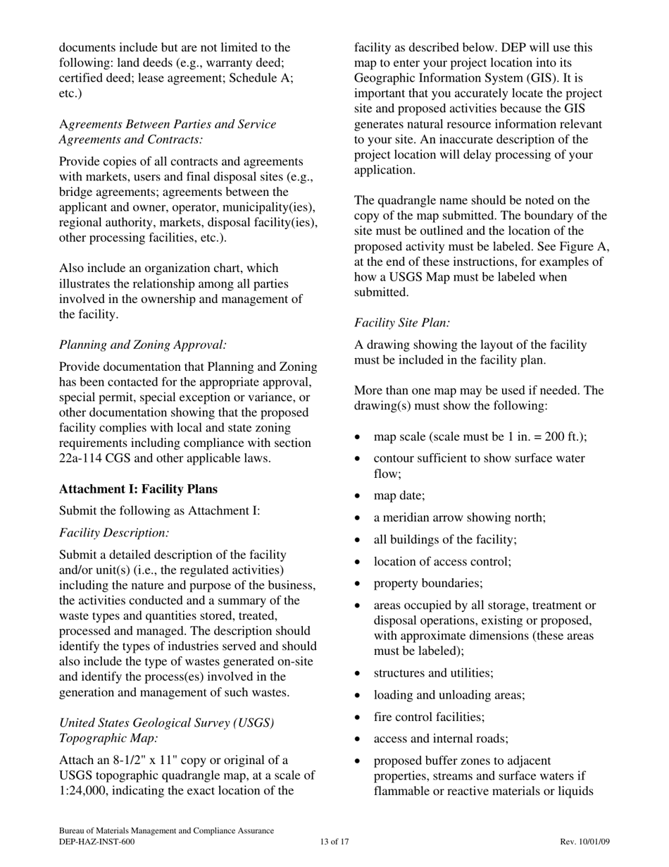 Instructions for Form DEP-HAZ-APP-600 Permit Application for Facilities Which Treat, Store or Dispose of Their Own Rcra Hazardous Waste - Connecticut, Page 13