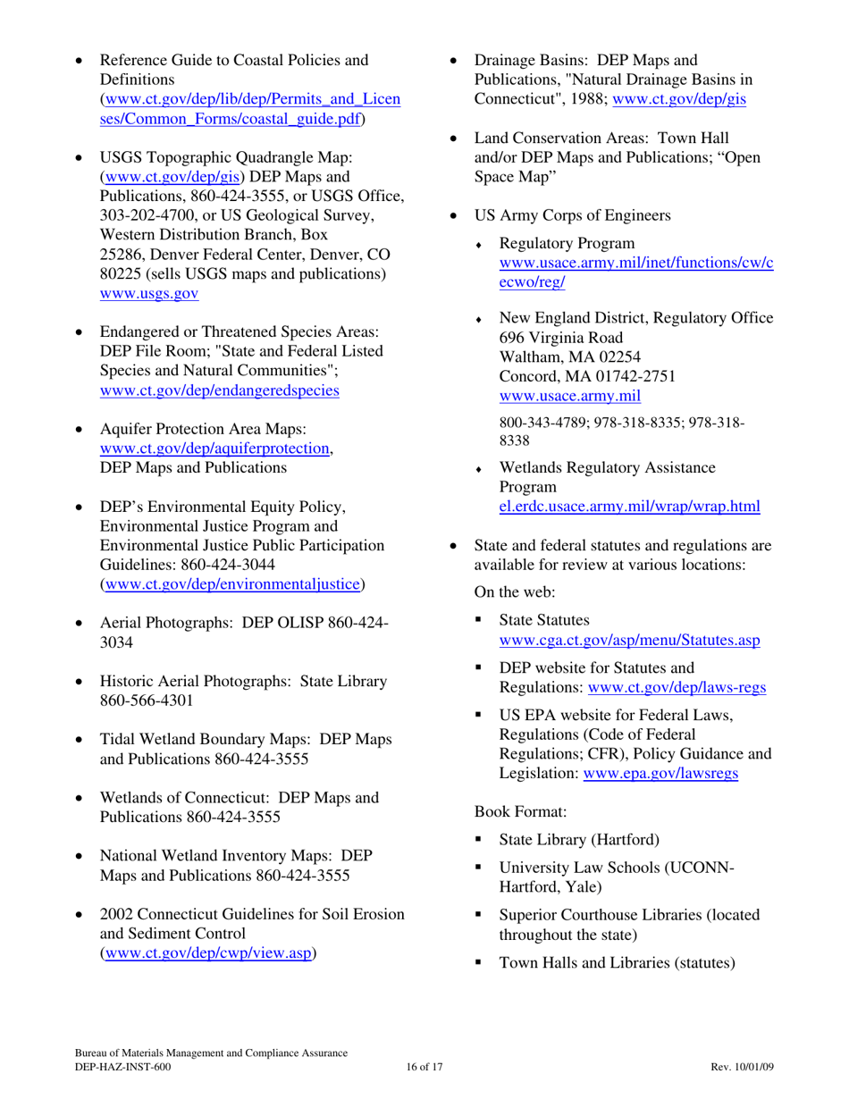 Instructions for Form DEP-HAZ-APP-600 Permit Application for Facilities Which Treat, Store or Dispose of Their Own Rcra Hazardous Waste - Connecticut, Page 16