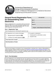 Document preview: Form DEP-RCY-REG-010 General Permit Registration Form for Disassembling Used Electronics - Connecticut