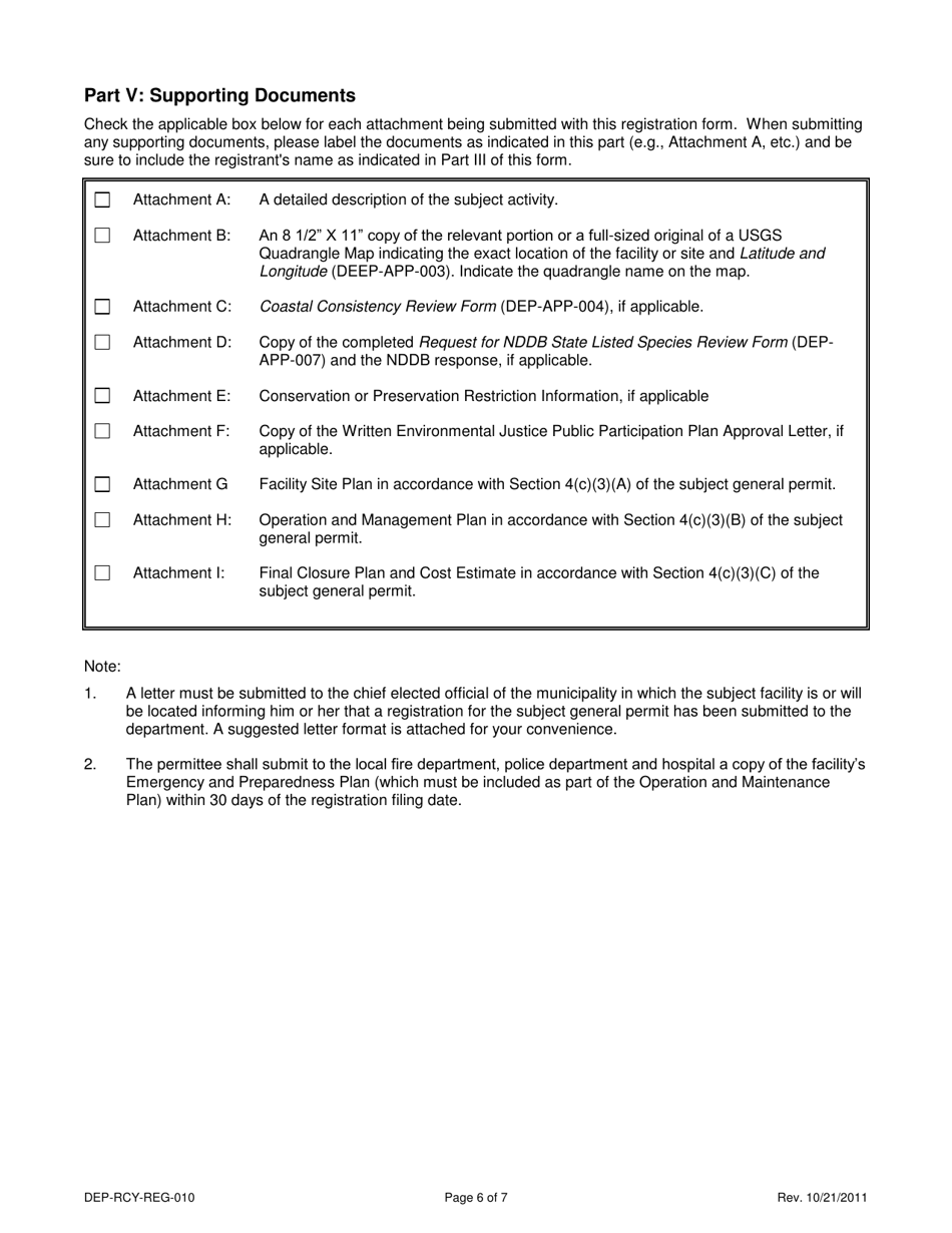 Form DEP-RCY-REG-010 General Permit Registration Form for Disassembling Used Electronics - Connecticut, Page 6