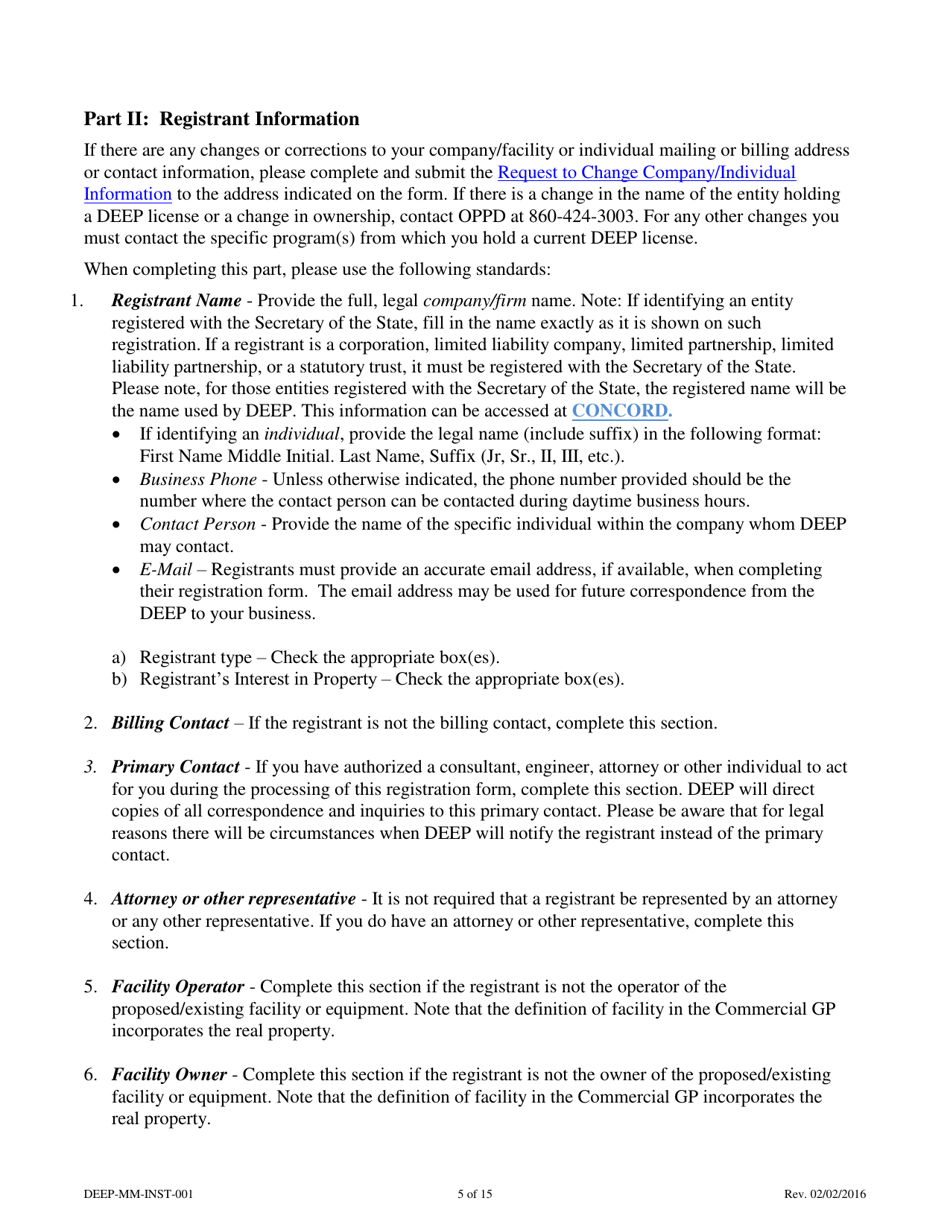 Instructions for Form DEEP-MM-REG-001 General Permit Registration Form to Construct and Operate a Commercial Facility for the Management of Recyclable Materials and Certain Solid Wastes - Connecticut, Page 5