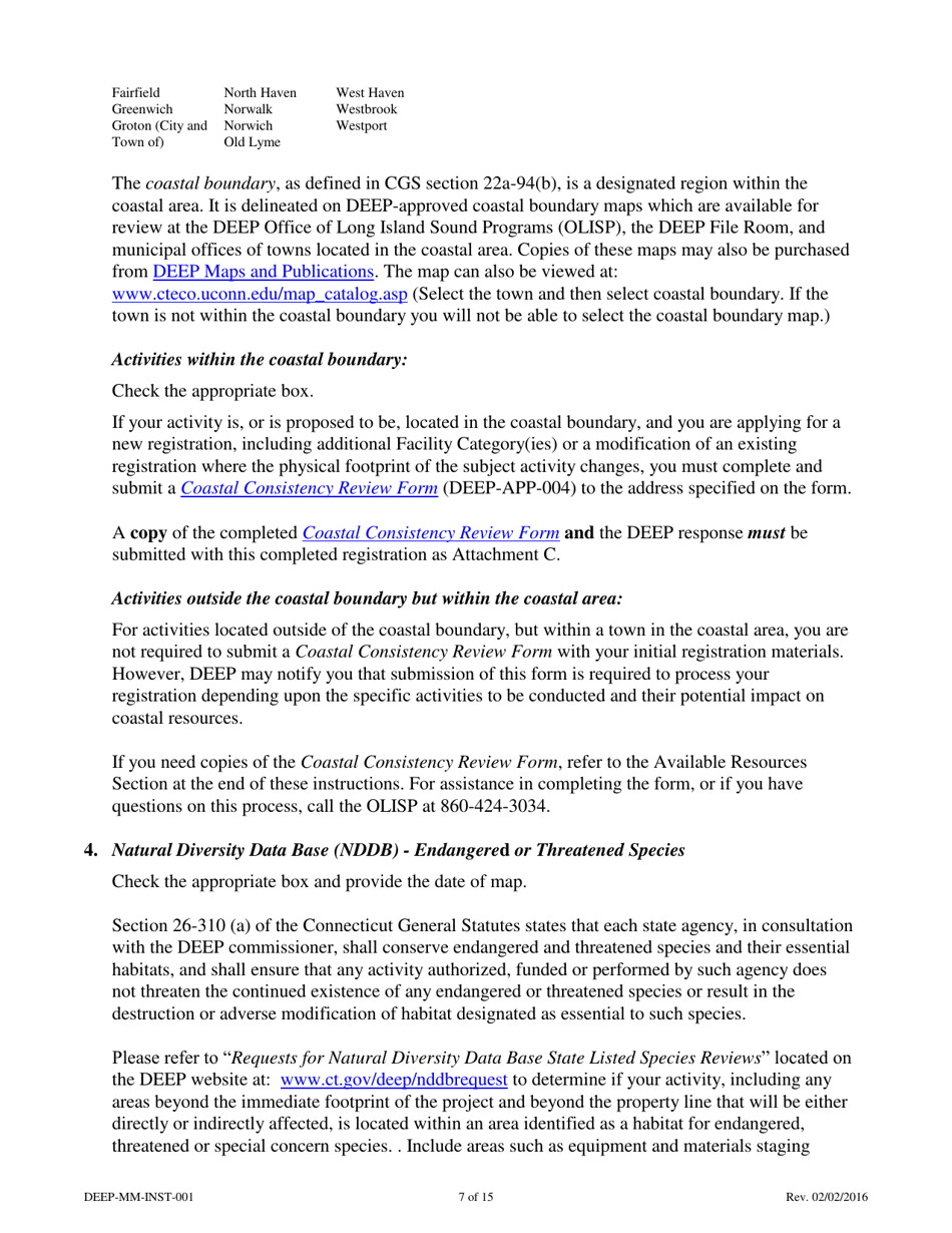 Instructions for Form DEEP-MM-REG-001 General Permit Registration Form to Construct and Operate a Commercial Facility for the Management of Recyclable Materials and Certain Solid Wastes - Connecticut, Page 7