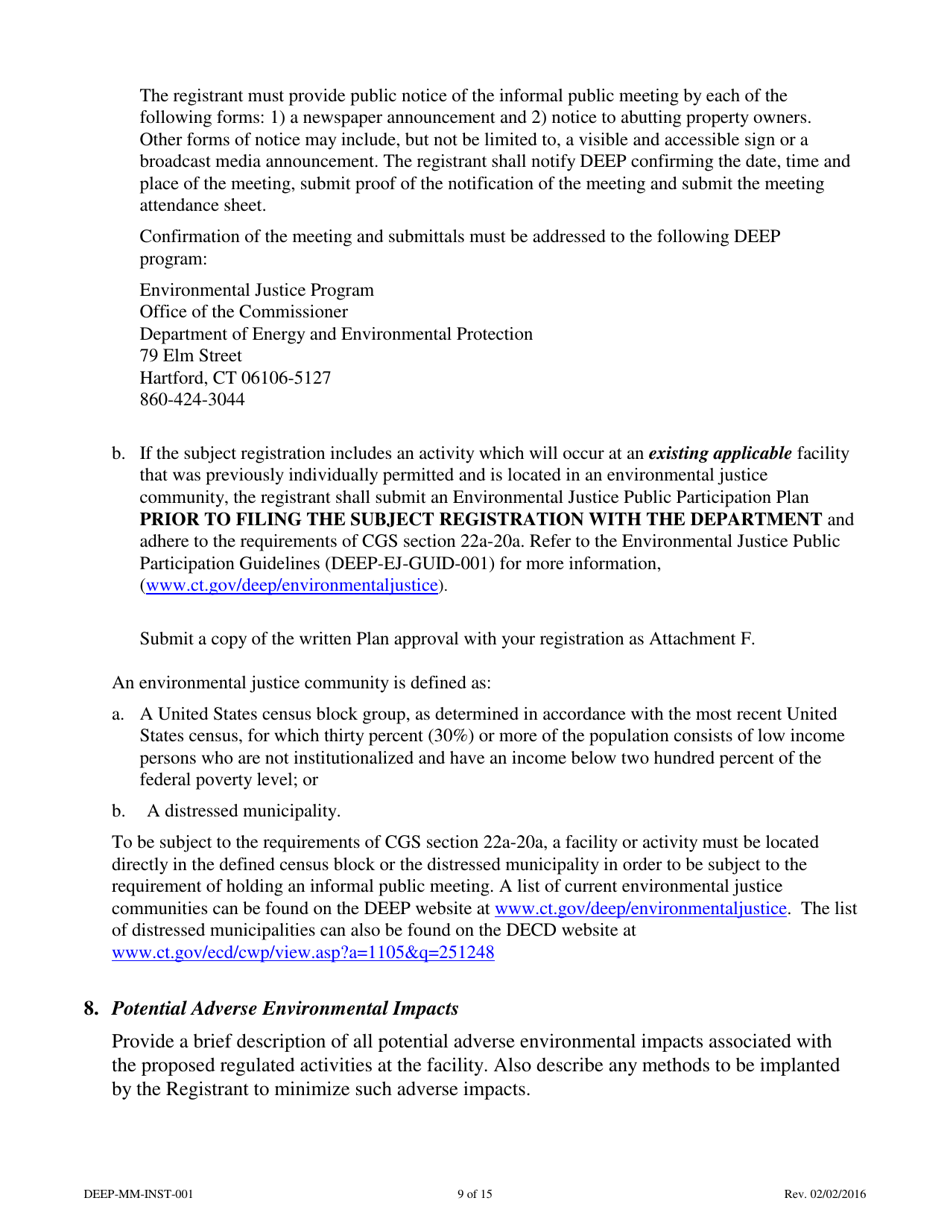 Instructions for Form DEEP-MM-REG-001 General Permit Registration Form to Construct and Operate a Commercial Facility for the Management of Recyclable Materials and Certain Solid Wastes - Connecticut, Page 9