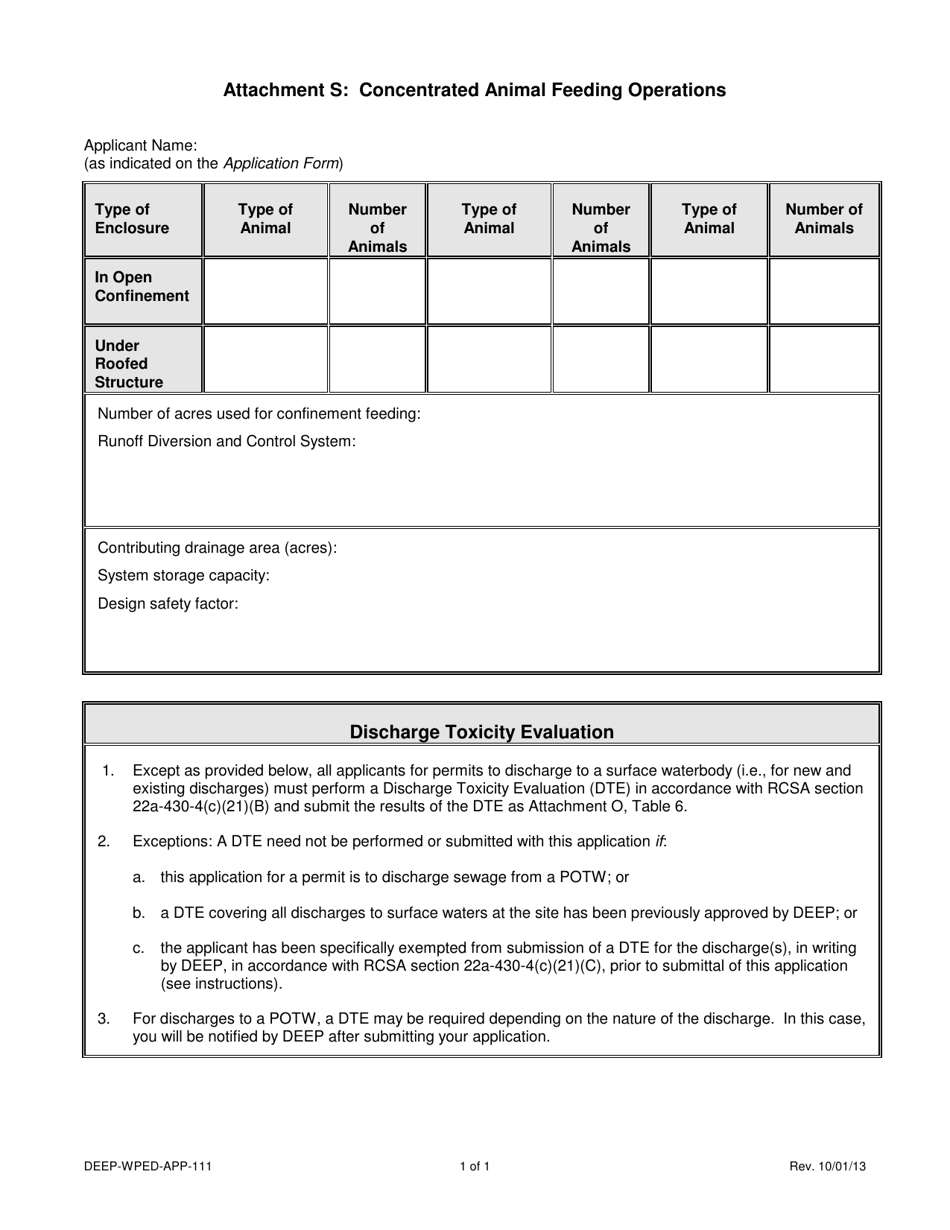 Form DEEP-WPED-APP-111 Attachment S Concentrated Animal Feeding Operations - Connecticut, Page 1