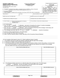 Form JD-FM-159 &quot;Divorce Complaint (Dissolution of Marriage)&quot; - Connecticut