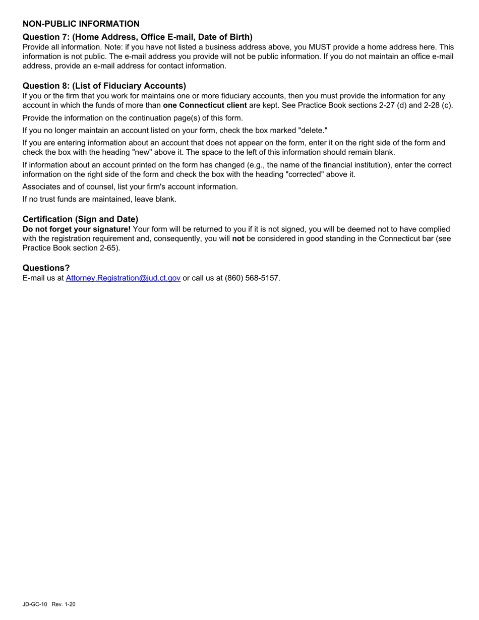 Form JD-GC-10 Attorney Registration Change of Information - Connecticut, Page 4