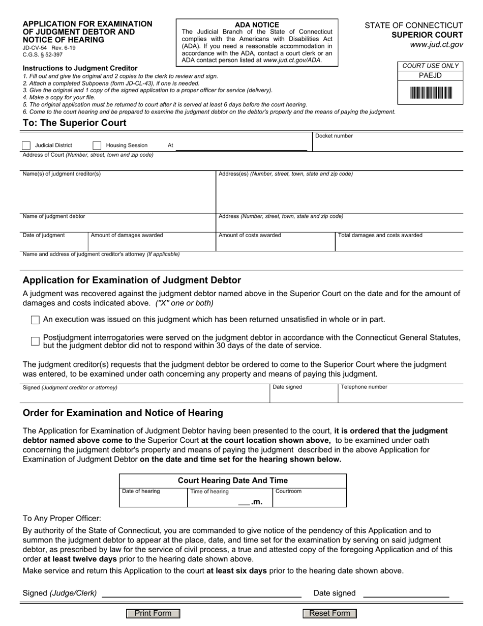 Form JD-CV-54 - Fill Out, Sign Online and Download Fillable PDF ...