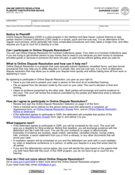 Document preview: Form JD-CV-167 Online Dispute Resolution Plaintiff Participation Notice - Connecticut
