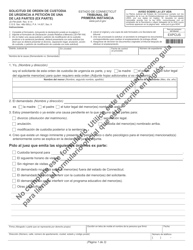 Formulario JD-FM-222S Solicitud De Orden De Custodia De Urgencia a Peticion De Una De Las Partes (Ex Parte) - Connecticut (Spanish)