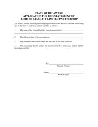 Application for Reinstatement of Limited Liability Limited Partnership - Delaware, Page 3