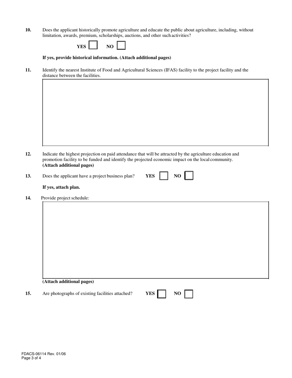 Form FDACS-06114 Agriculture Education and Promotion Facility Request for Funding - Florida, Page 3