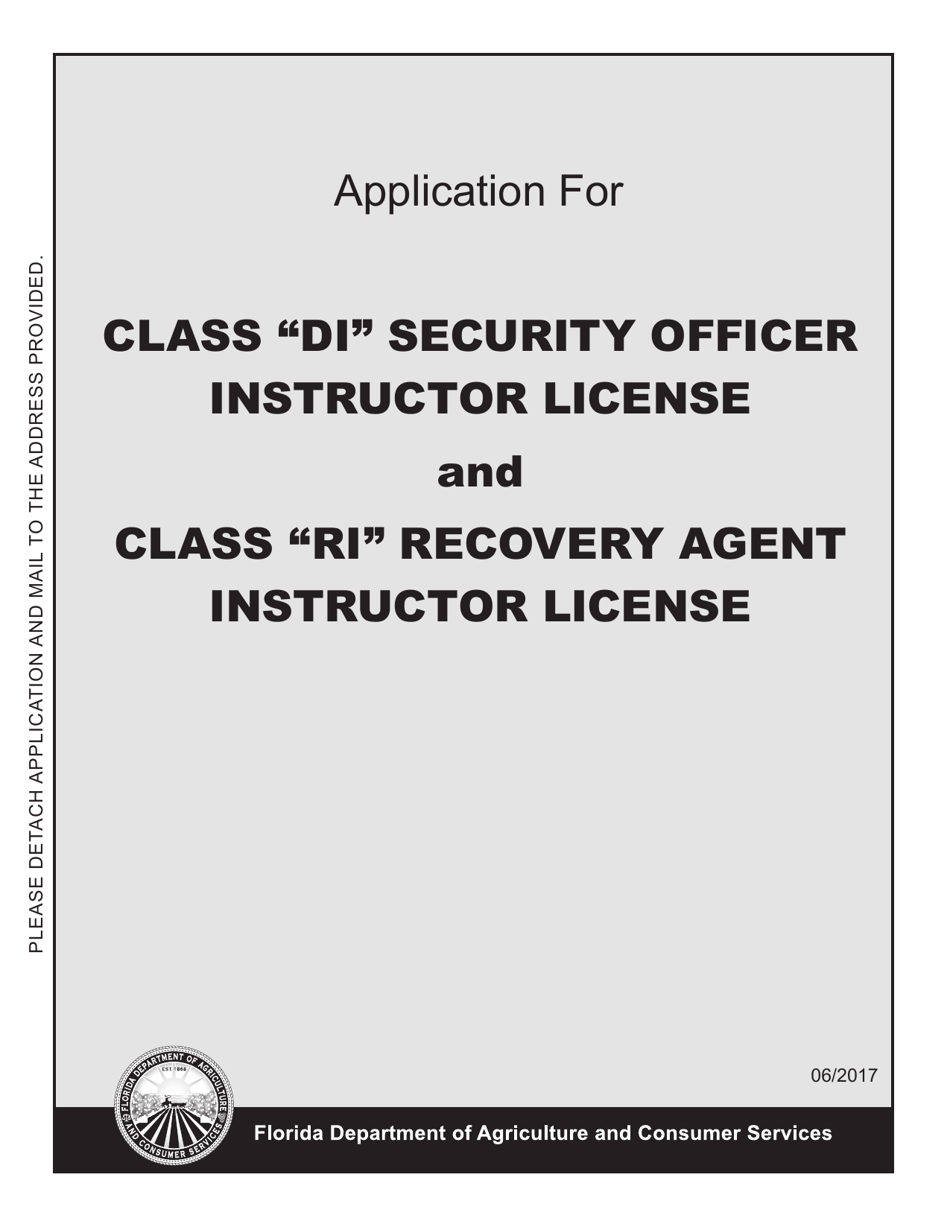 Form FDACS-16014 Application for Class di Security Officer Instructor or Class ri Recovery Agent Instructor - Florida, Page 1