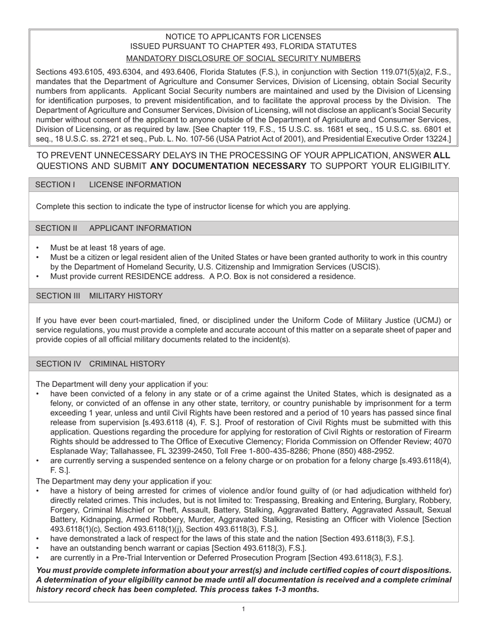 Form FDACS-16014 Application for Class di Security Officer Instructor or Class ri Recovery Agent Instructor - Florida, Page 2