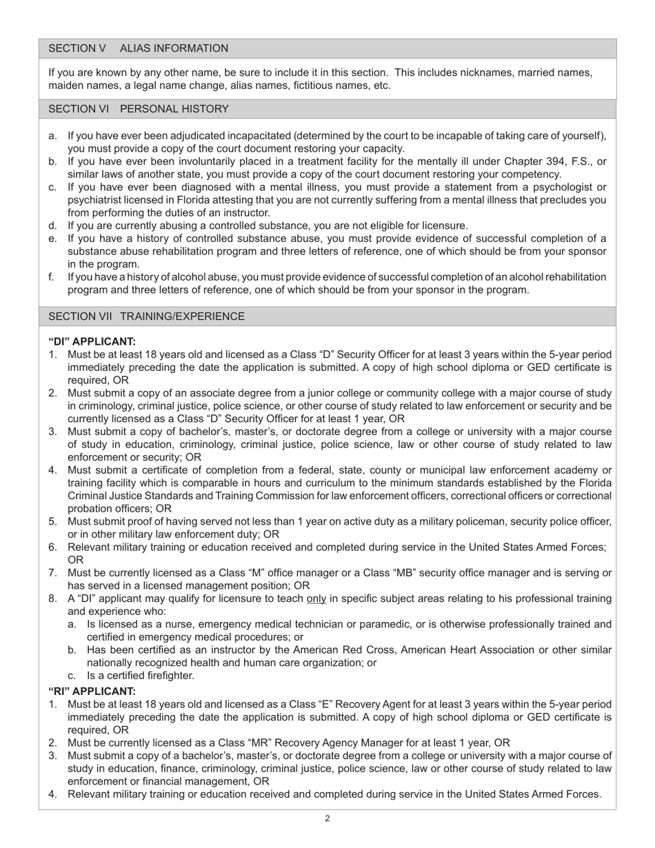 Form FDACS-16014 Application for Class di Security Officer Instructor or Class ri Recovery Agent Instructor - Florida, Page 3