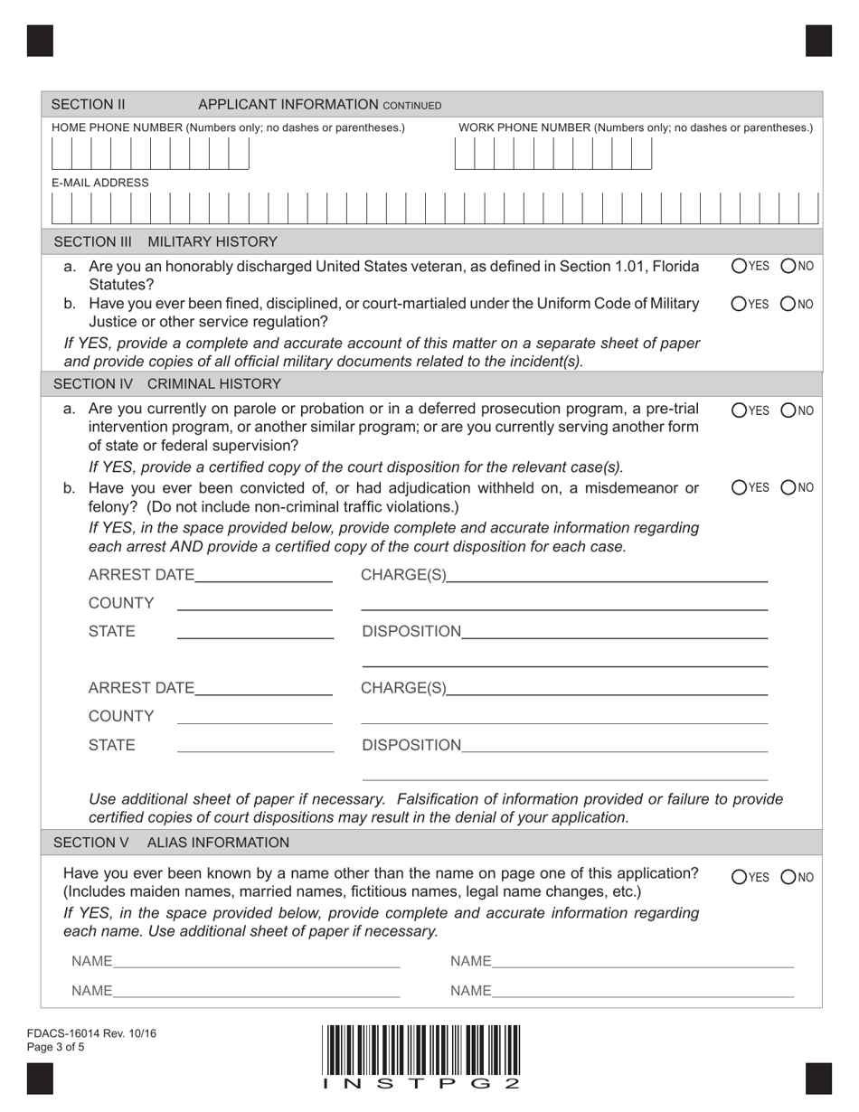 Form FDACS-16014 Application for Class di Security Officer Instructor or Class ri Recovery Agent Instructor - Florida, Page 8