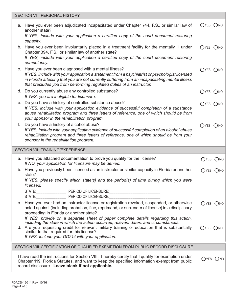 Form FDACS-16014 Application for Class di Security Officer Instructor or Class ri Recovery Agent Instructor - Florida, Page 9