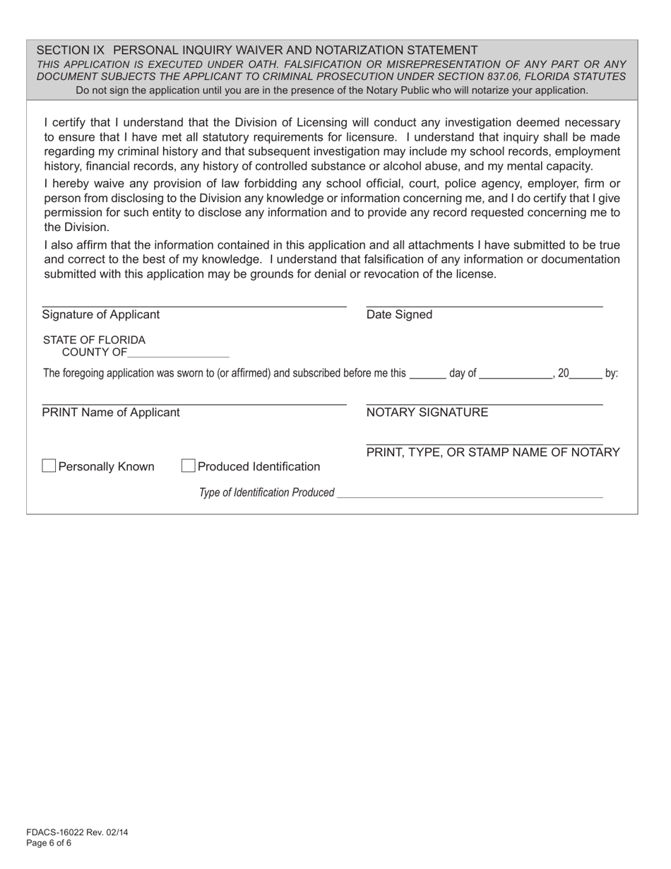 Form FDACS-16022 Application for Class a, b, or r Agency License - Florida, Page 12