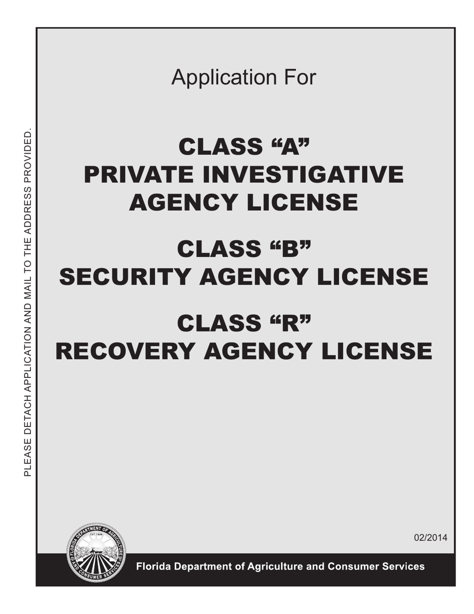 Form FDACS-16022 Application for Class a, b, or r Agency License - Florida, Page 1