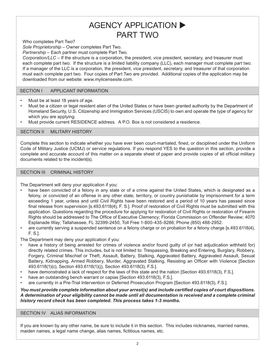 Form FDACS-16022 Application for Class a, b, or r Agency License - Florida, Page 3